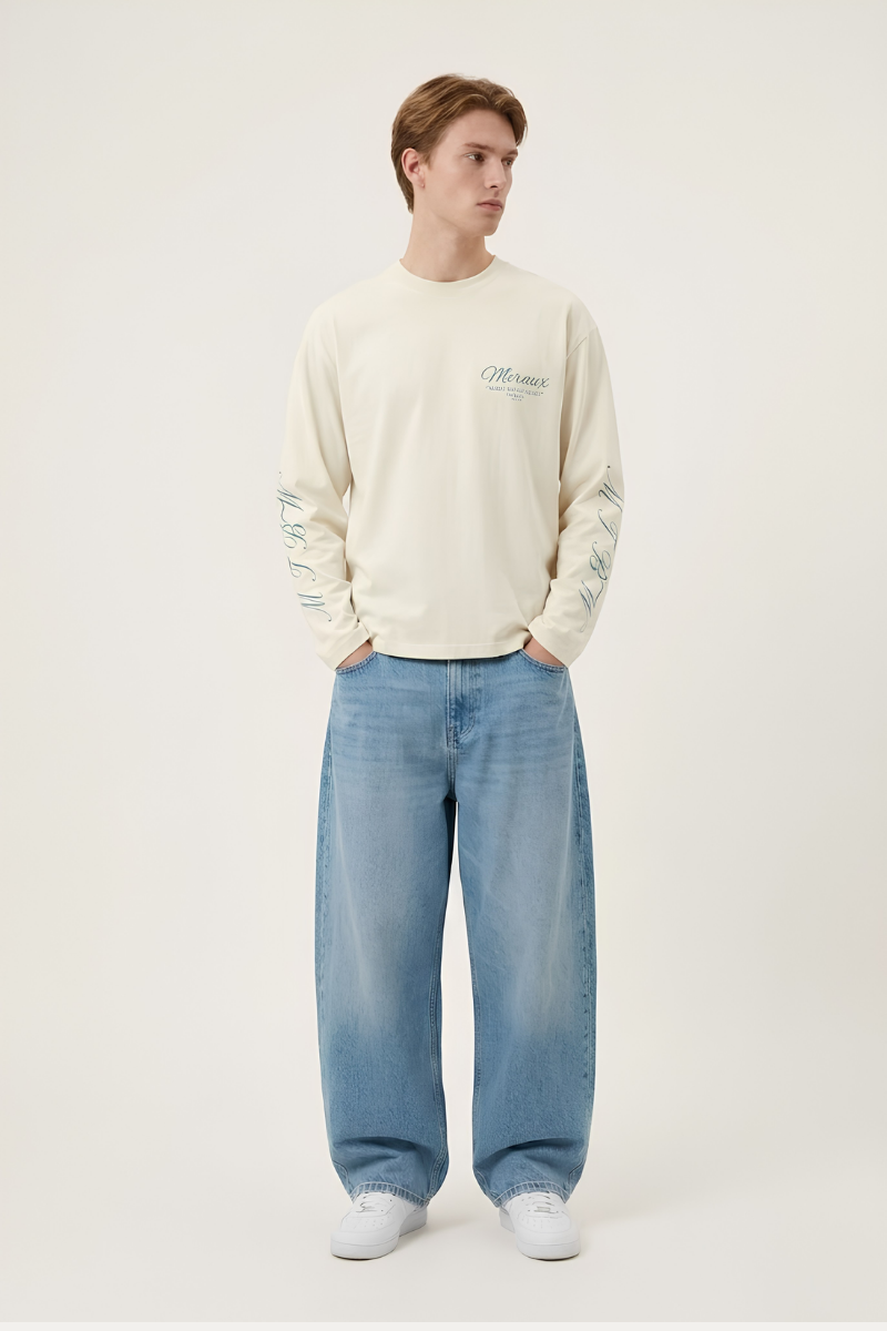 Script Longsleeve – Beige / Light blue