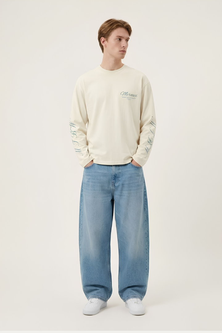 Script Longsleeve – Beige / Light blue