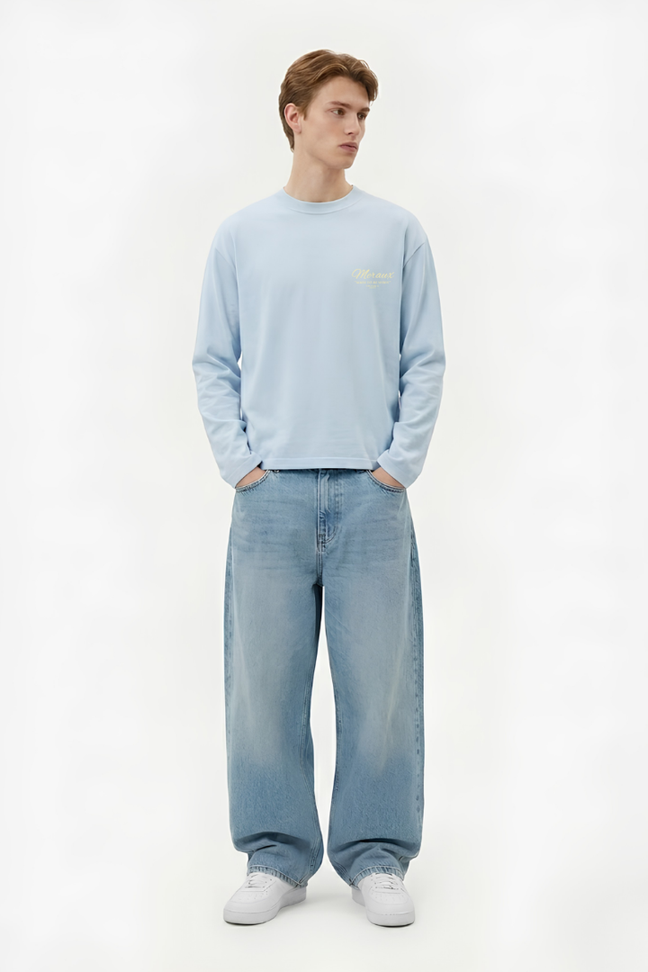 Script Longsleeve – Light blue / Beige