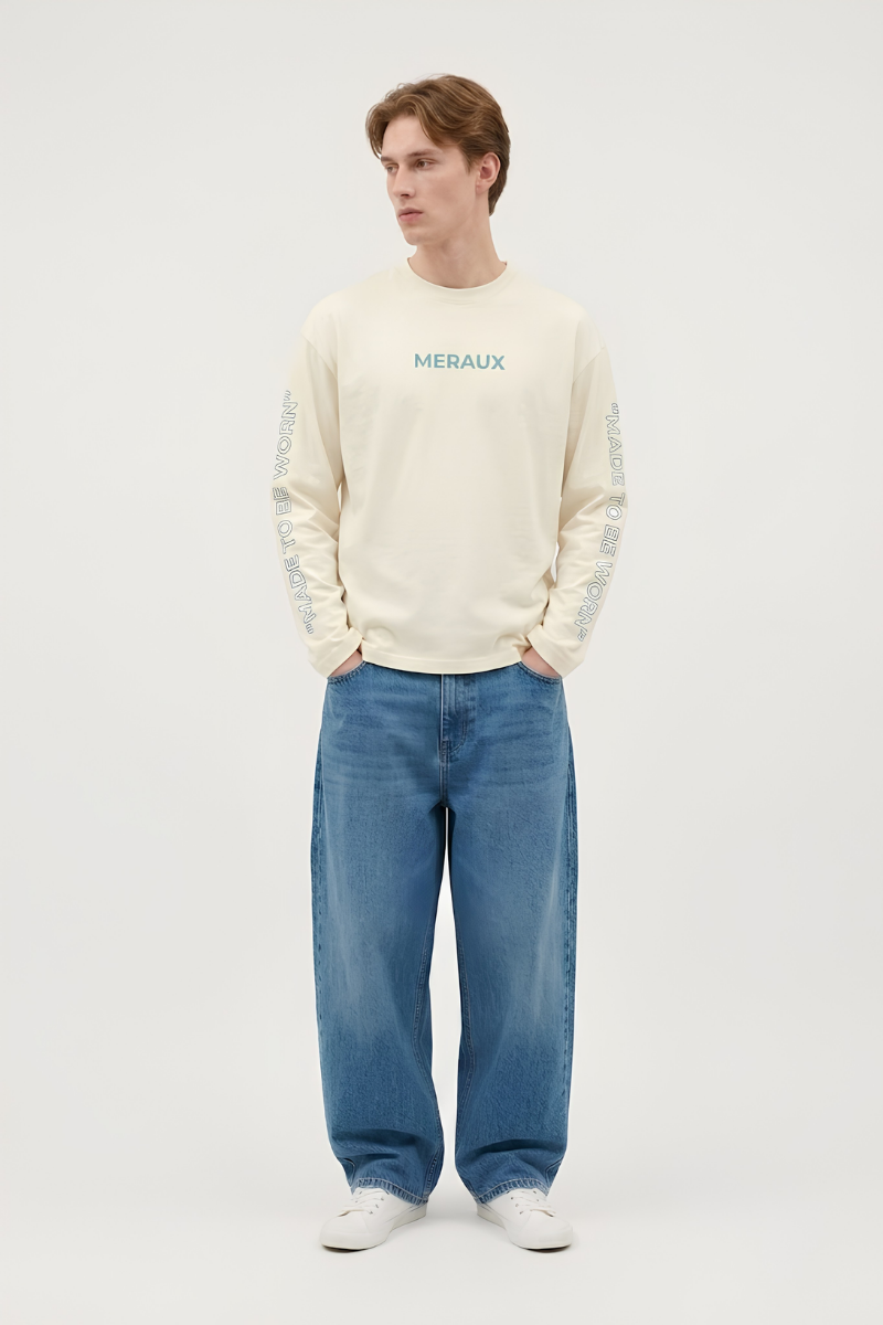 Arch Longsleeve – Beige / Light blue