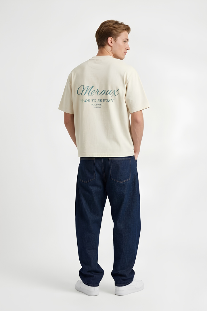 Script Tee – Beige / Light blue