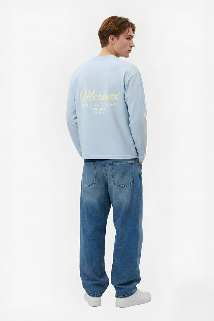 Script Longsleeve – Light blue / Beige