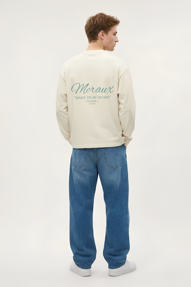 Script Longsleeve – Beige / Light blue