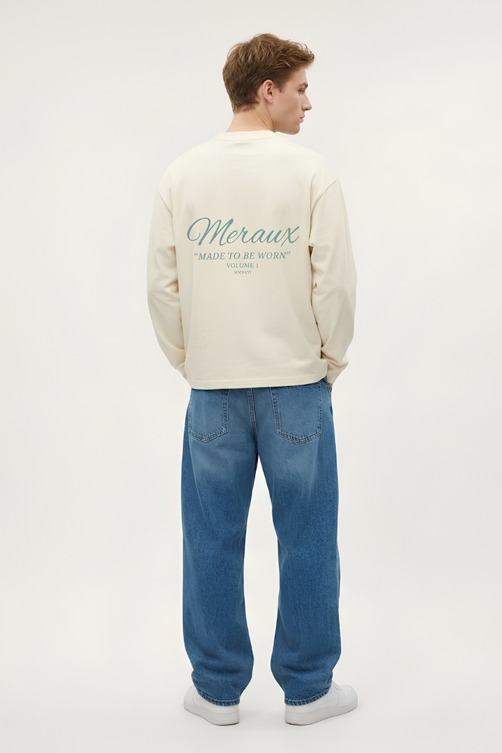 Script Longsleeve – Beige / Light blue