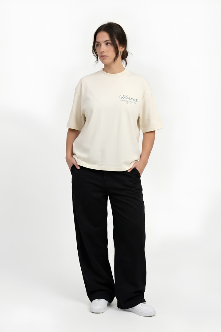 Script Tee – Beige / Light blue