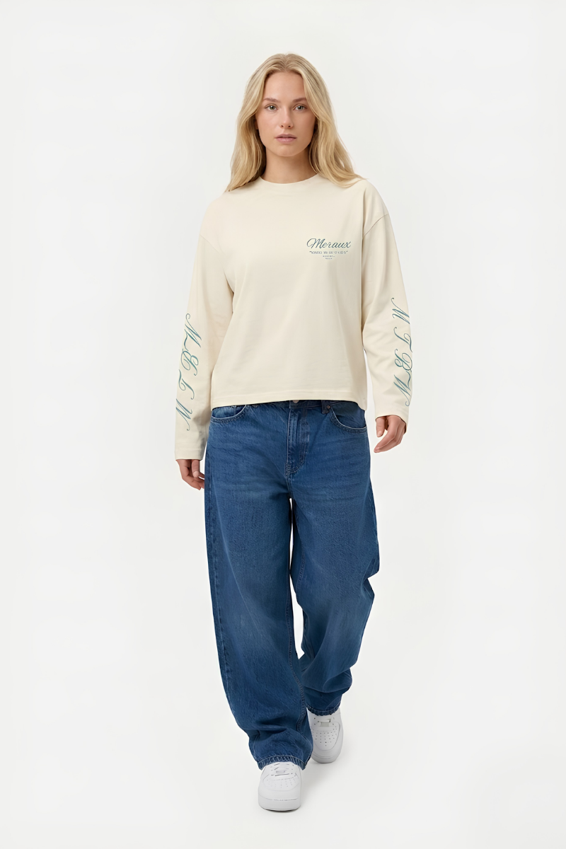 Script Longsleeve – Beige / Light blue
