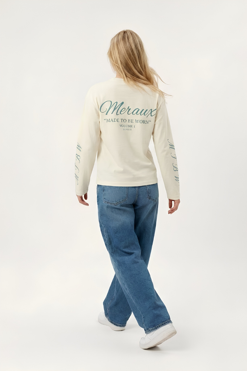 Script Longsleeve – Beige / Light blue