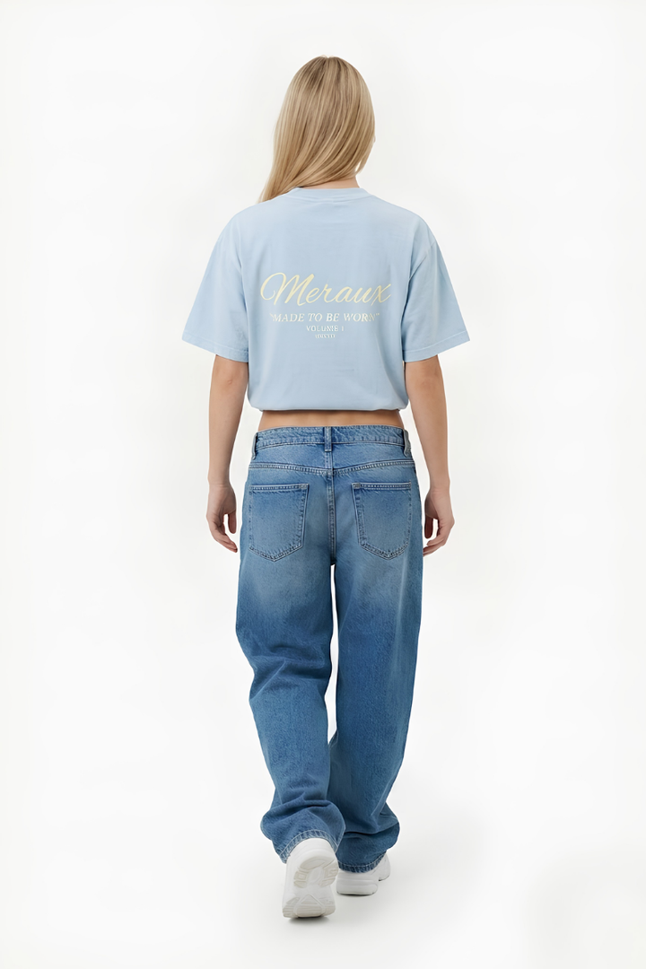 Script Tee – Light Blue / Beige