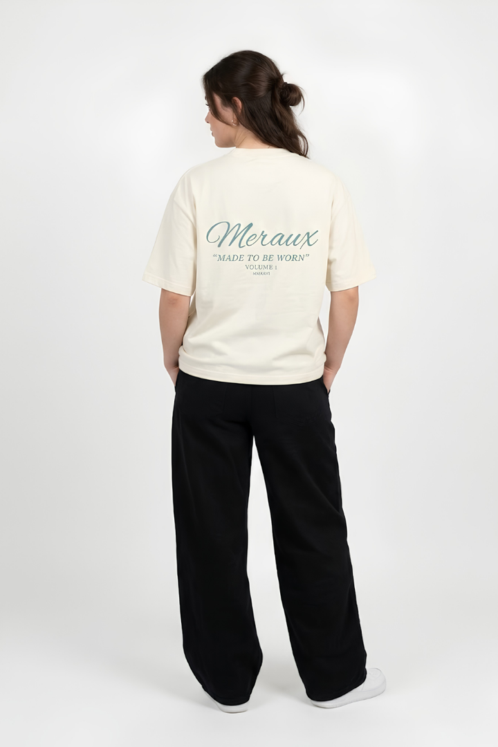 Script Tee – Beige / Light blue