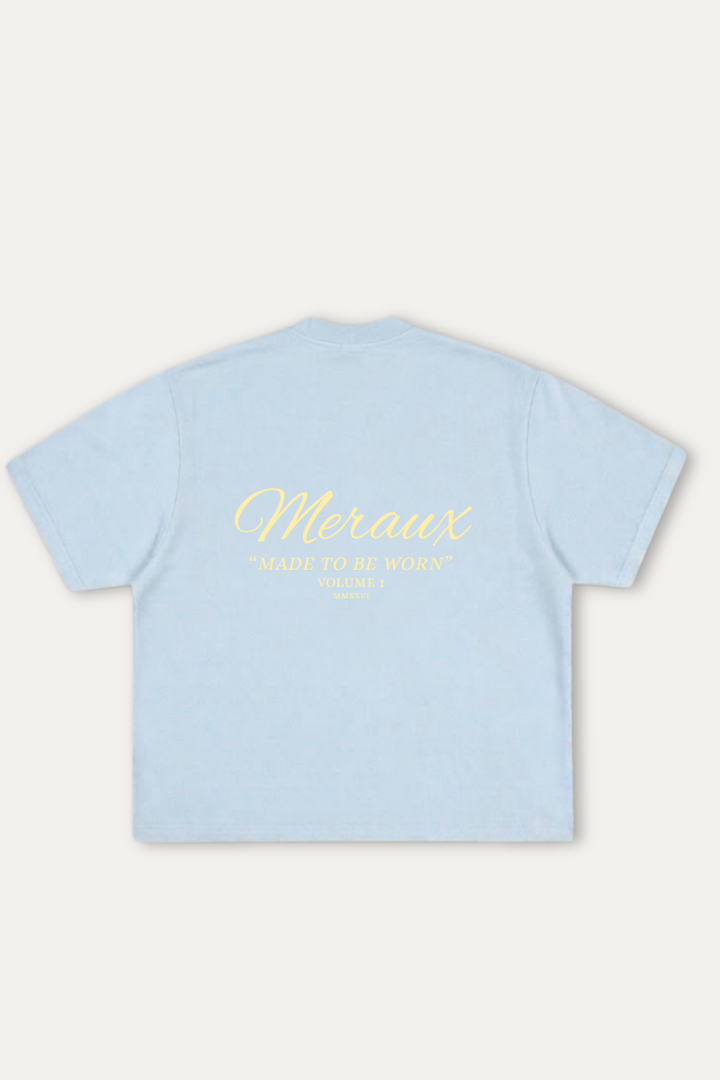 Script Tee – Light Blue / Beige
