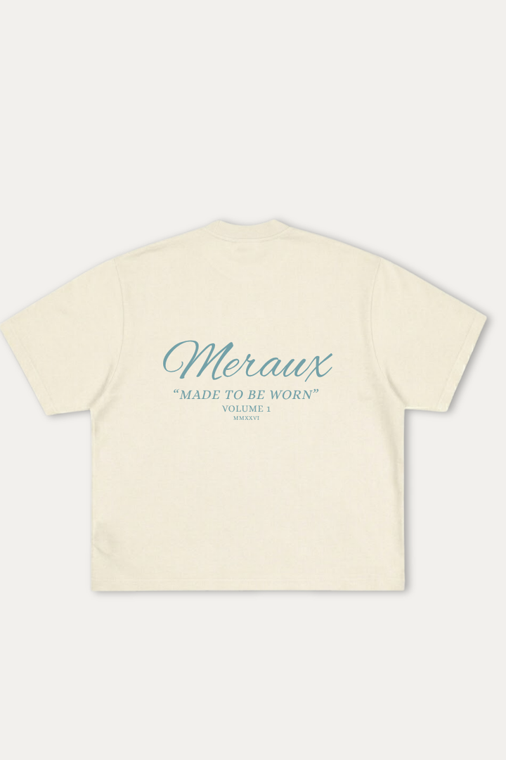 Script Tee – Beige / Light blue