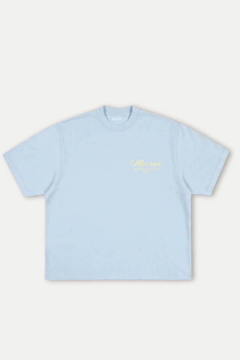 Script Tee – Light Blue / Beige