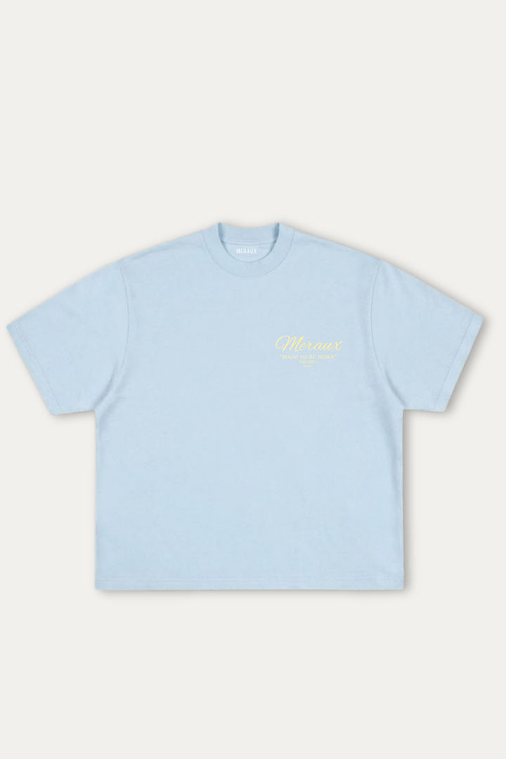 Script Tee – Light Blue / Beige