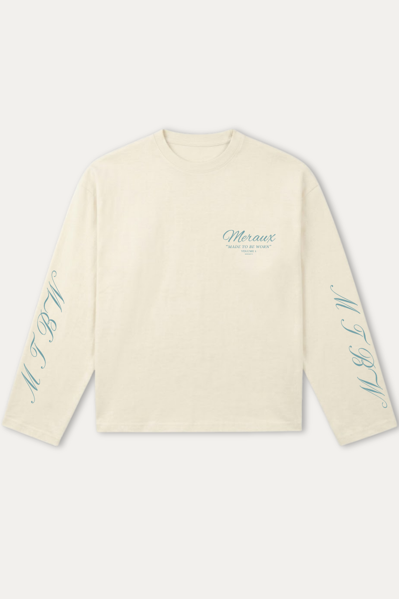 Script Longsleeve – Beige / Light blue