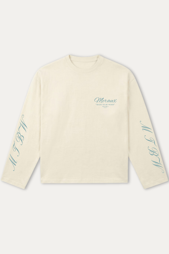 Script Longsleeve – Beige / Light blue