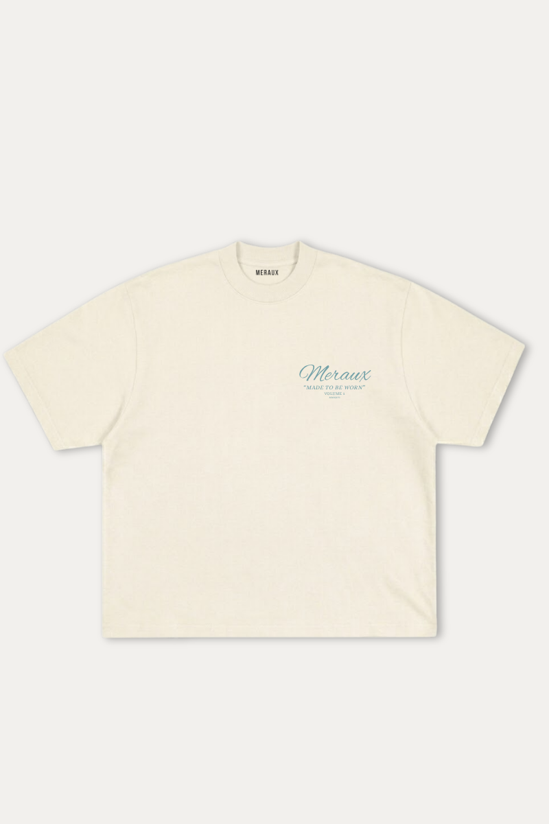 Script Tee – Beige / Light blue