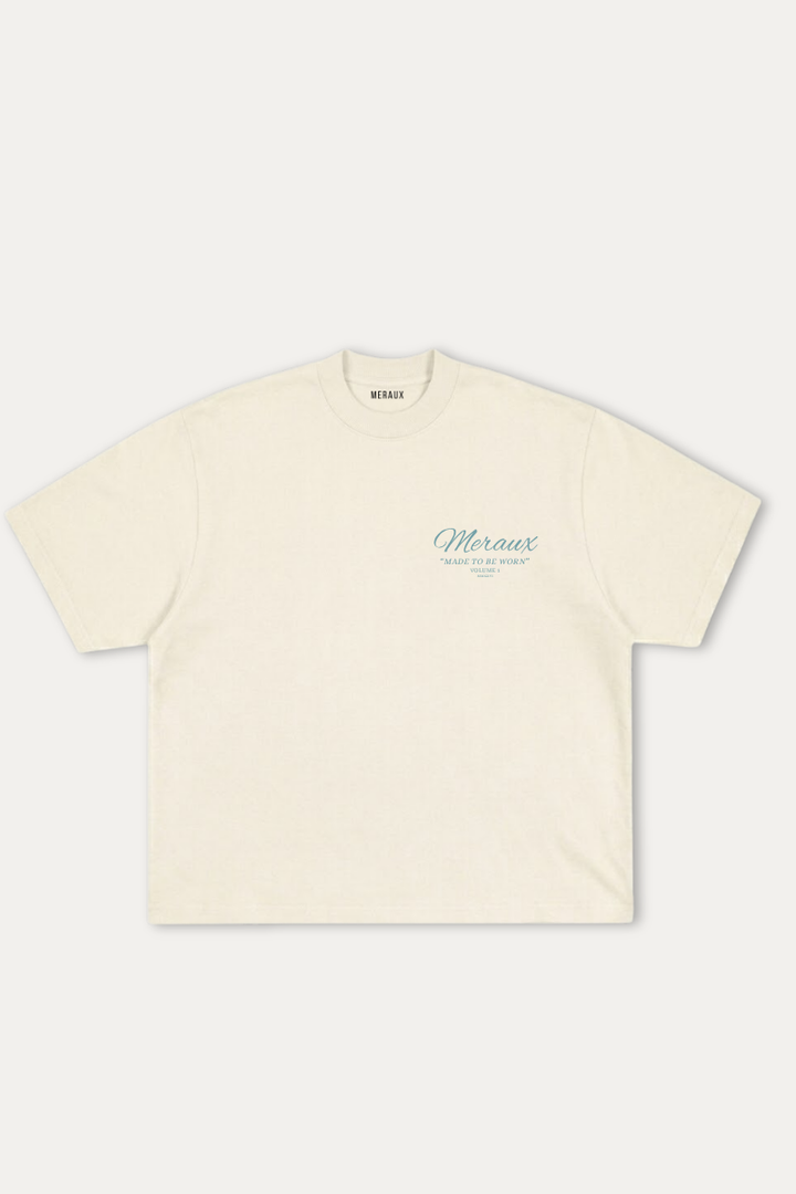 Script Tee – Beige / Light blue